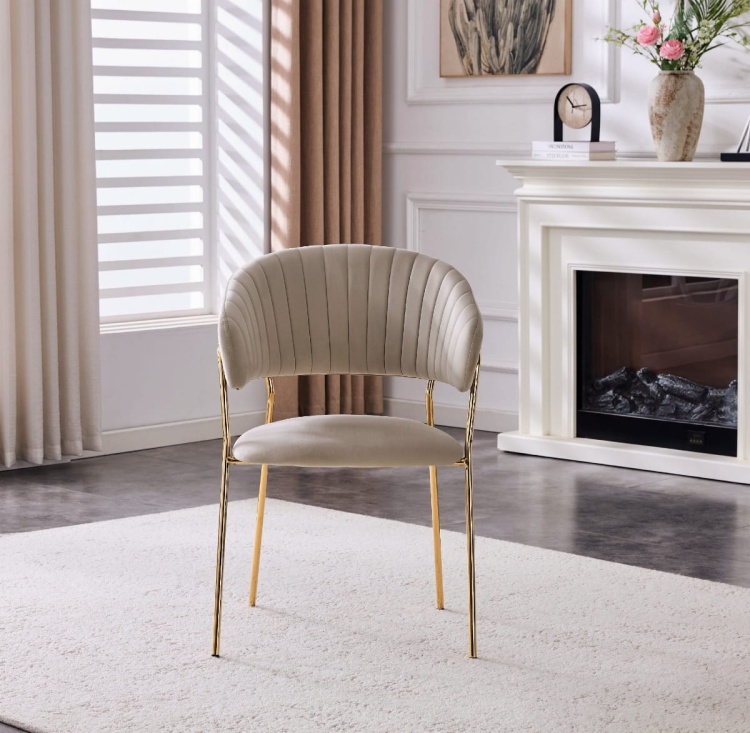 Krzesło tapicerowane Margo beżowe nogi złote welur