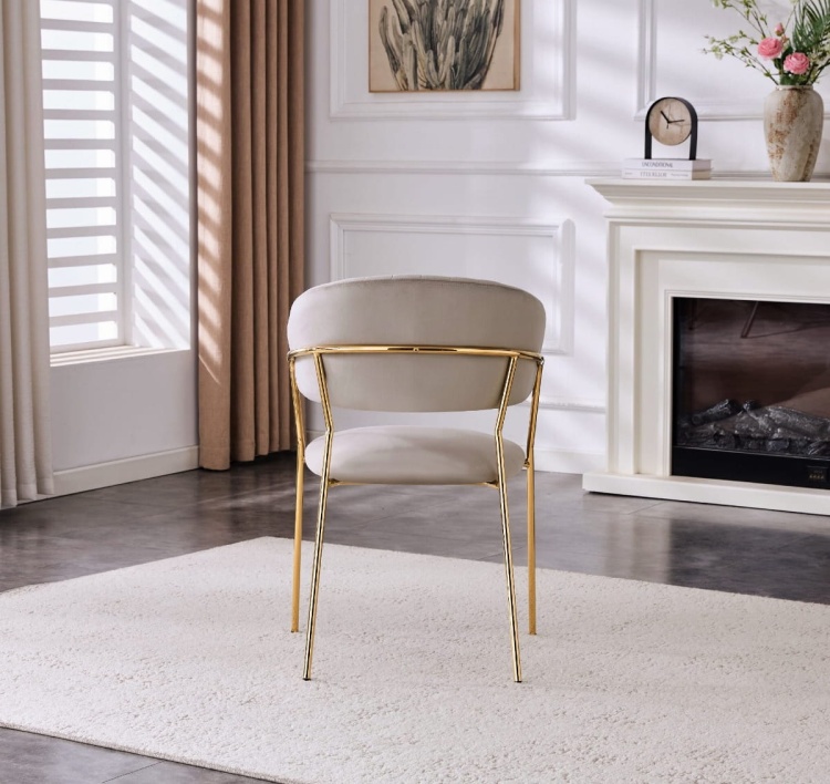 Krzesło tapicerowane Margo beżowe nogi złote welur
