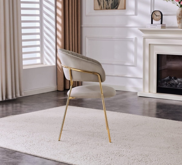 Krzesło tapicerowane Margo beżowe nogi złote welur