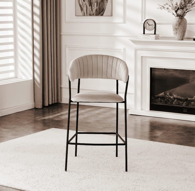 Hoker tapicerowany Margo beżowy, nogi czarne 65 cm