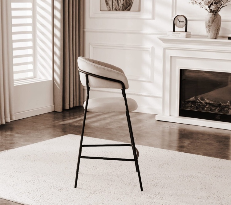 Hoker tapicerowany Margo beżowy, nogi czarne 65 cm
