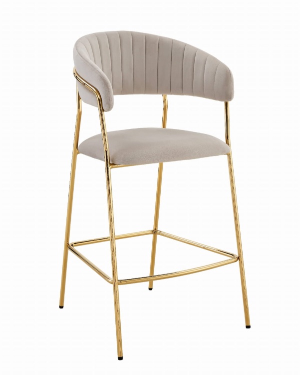 Hoker tapicerowany Margo beżowy, nogi złote 65 cm