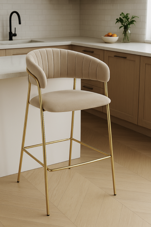 Hoker tapicerowany Margo beżowy, nogi złote 65 cm