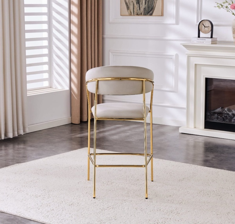 Hoker tapicerowany Margo beżowy, nogi złote 65 cm