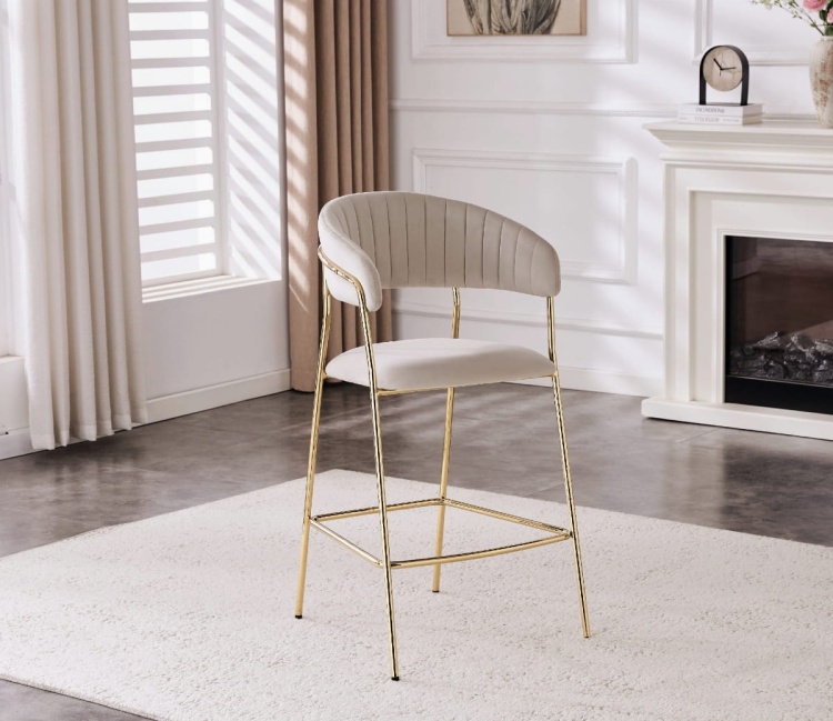 Hoker tapicerowany Margo beżowy, nogi złote 65 cm