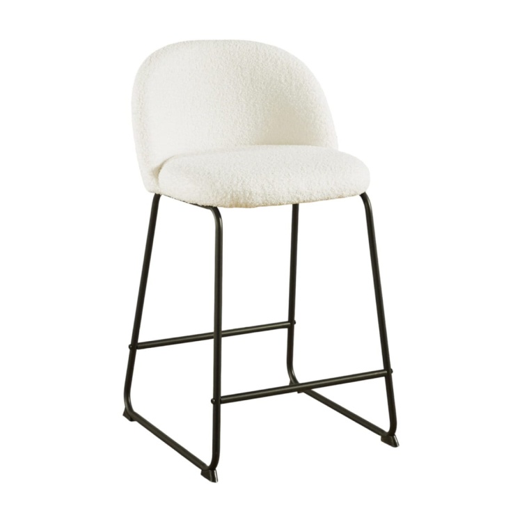 Hoker tapicerowany Odessa Teddy kremowy z tkaniny szenilowej boucle, nogi czarne 61 cm