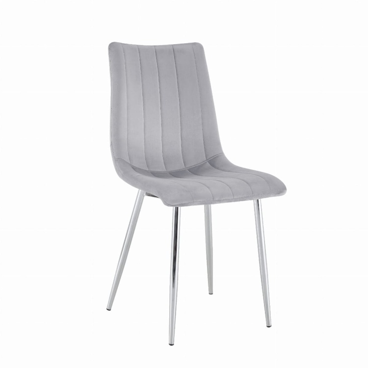 Krzesło tapicerowane Alan szare, welurowe, nogi chrom. Widok z przodu