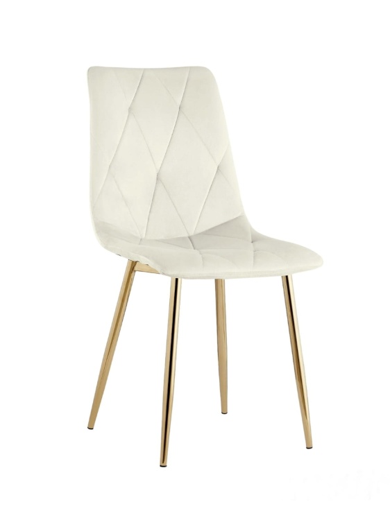 Krzesło tapicerowane Tom kremowe, nogi złote welur