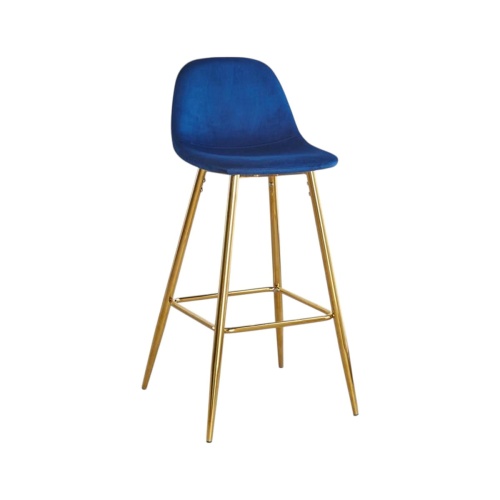 Hoker tapicerowany niski Nilson granatowy, nogi złote 65 cm