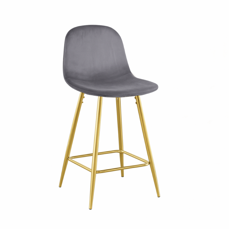 Hoker tapicerowany niski Nilson ciemno szary, nogi złote 65 cm