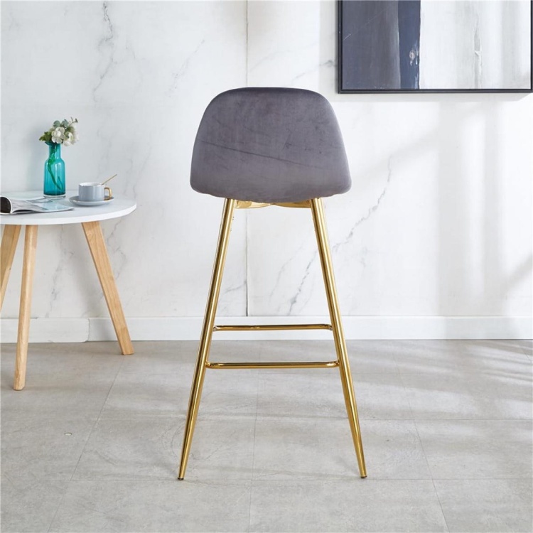 Hoker tapicerowany niski Nilson ciemno szary, nogi złote 65 cm