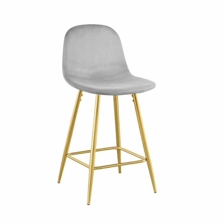 Hoker tapicerowany niski Nilson szary, nogi złote 65 cm