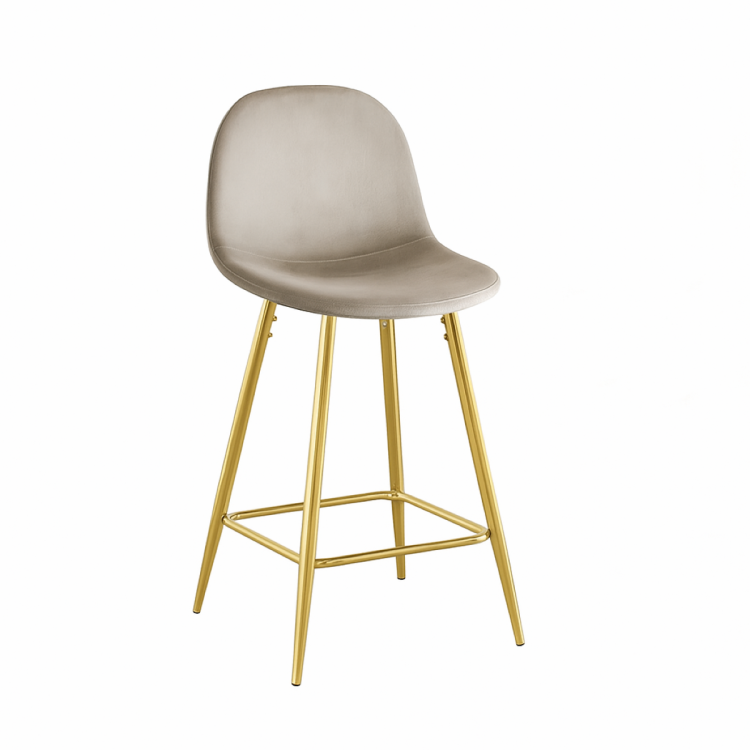 Hoker tapicerowany niski Nilson beżowy, nogi złote 65 cm