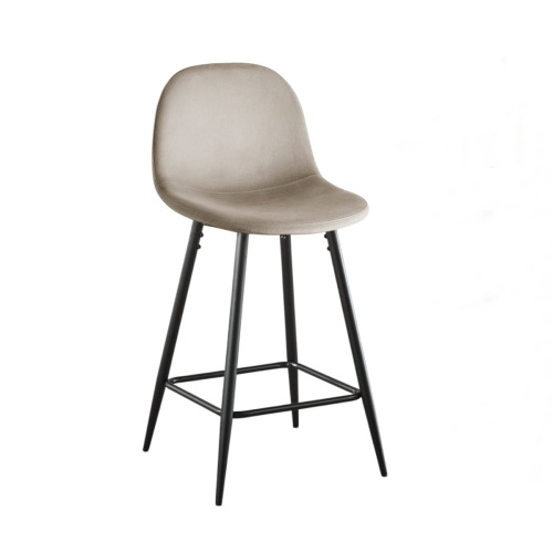 Hoker tapicerowany niski Nilson beżowy, nogi czarne 65 cm