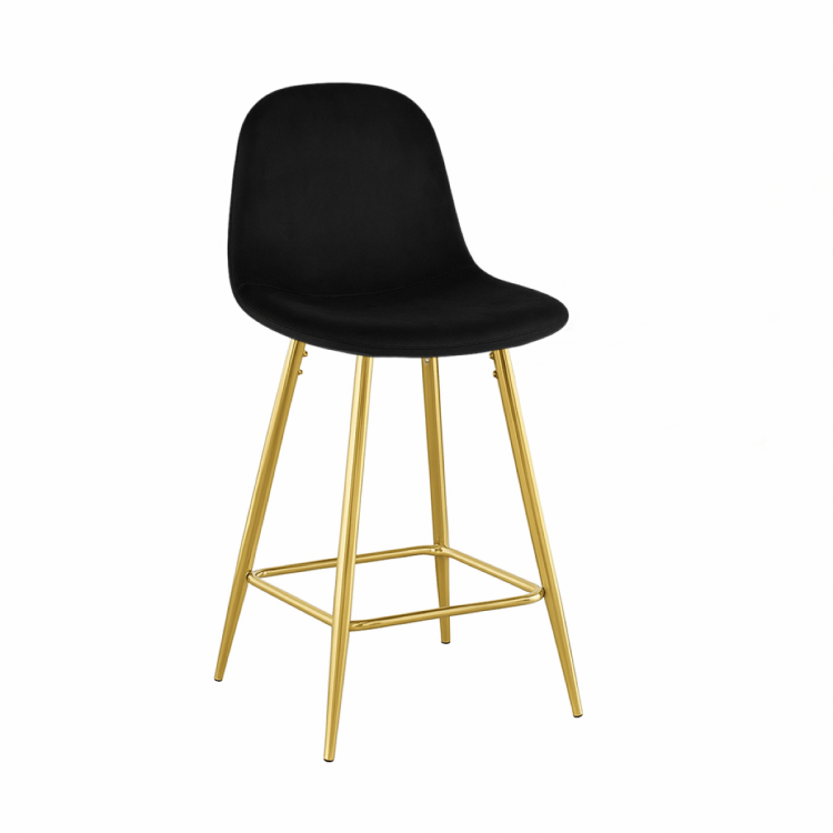 Hoker tapicerowany niski Nilson, czarny nogi złote 65 cm