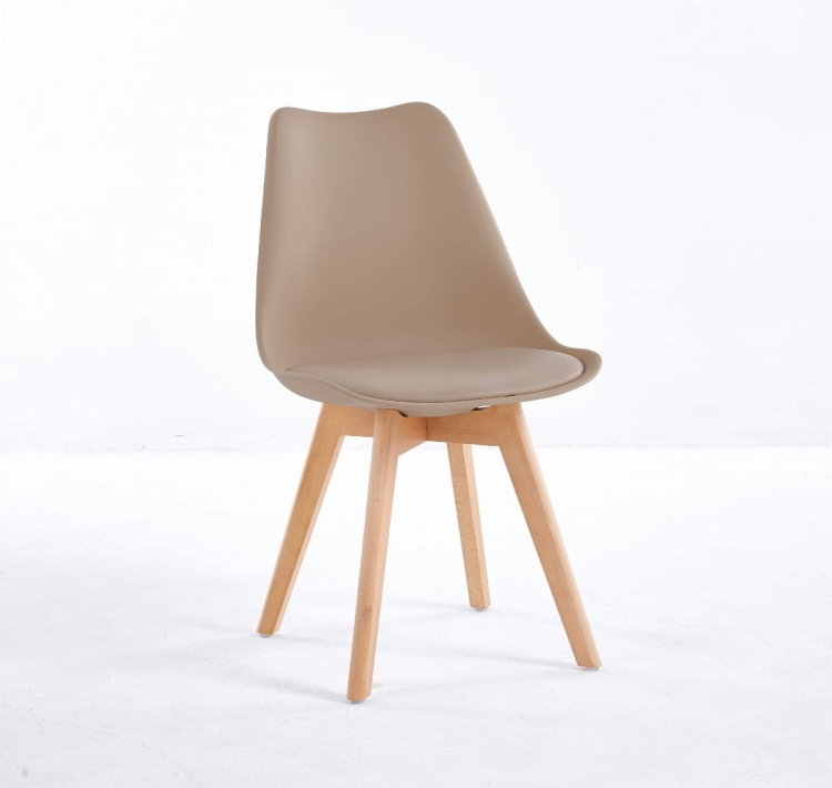 Krzesło Kris ciemno beżowe z poduszką z eko skóry nogi bukowe outlet