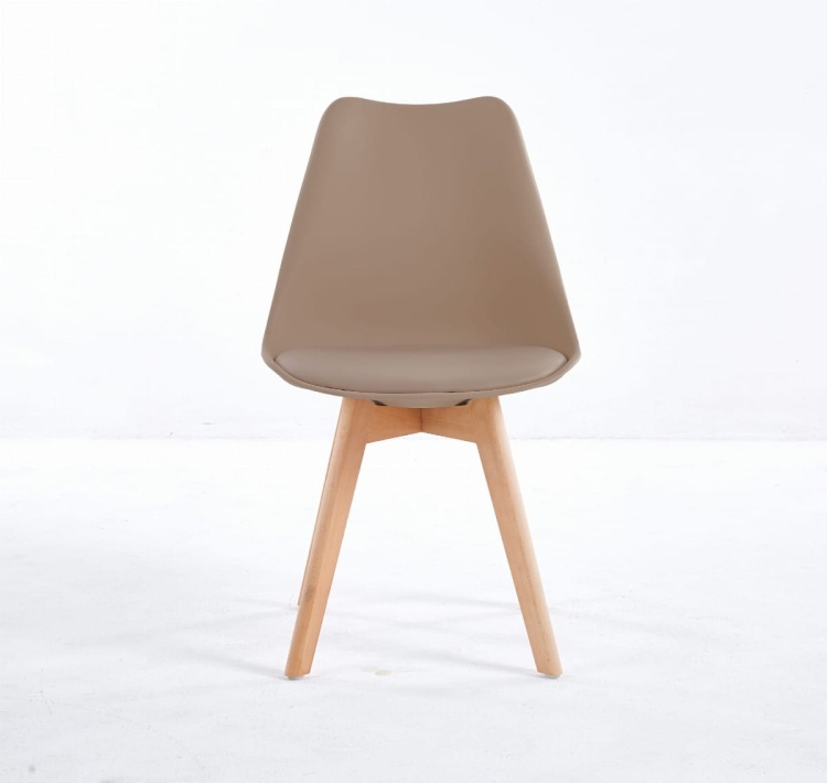 Krzesło Kris ciemno beżowe z poduszką z eko skóry nogi bukowe outlet