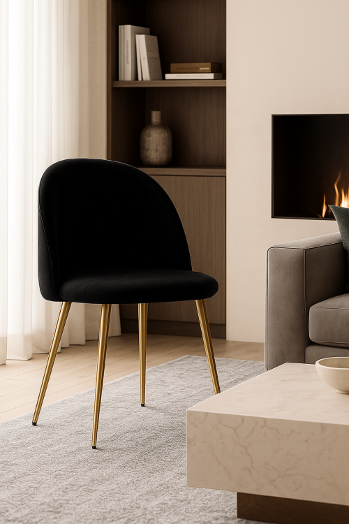 Krzesło tapicerowane Odessa czarne nogi złote przeszycia welur