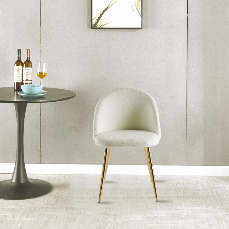 Krzesło do jadalni z tkaniny szenilowej Odessa Teddy kremowe nogi złote boucle chenilla