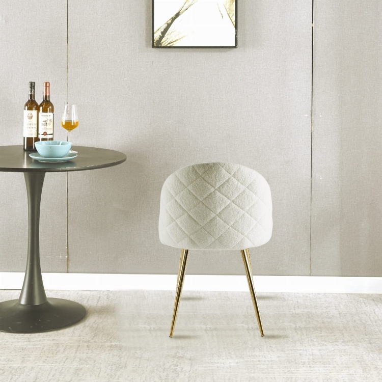 Krzesło do jadalni z tkaniny szenilowej Odessa Teddy kremowe nogi złote boucle chenilla