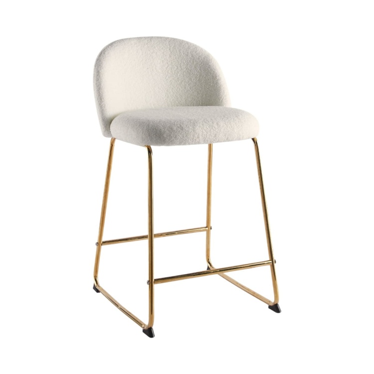 Hoker tapicerowany Odessa Teddy kremowy z tkaniny szenilowej boucle,  nogi złote 61 cm