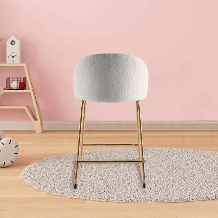 Hoker tapicerowany Odessa Teddy kremowy z tkaniny szenilowej boucle,  nogi złote 61 cm