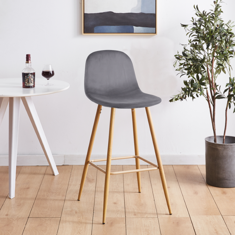 Hoker tapicerowany Nilson ciemno szary, nogi motyw drewno 75 cm