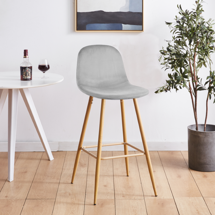 Hoker tapicerowany Nilson szary, nogi motyw drewno 75 cm