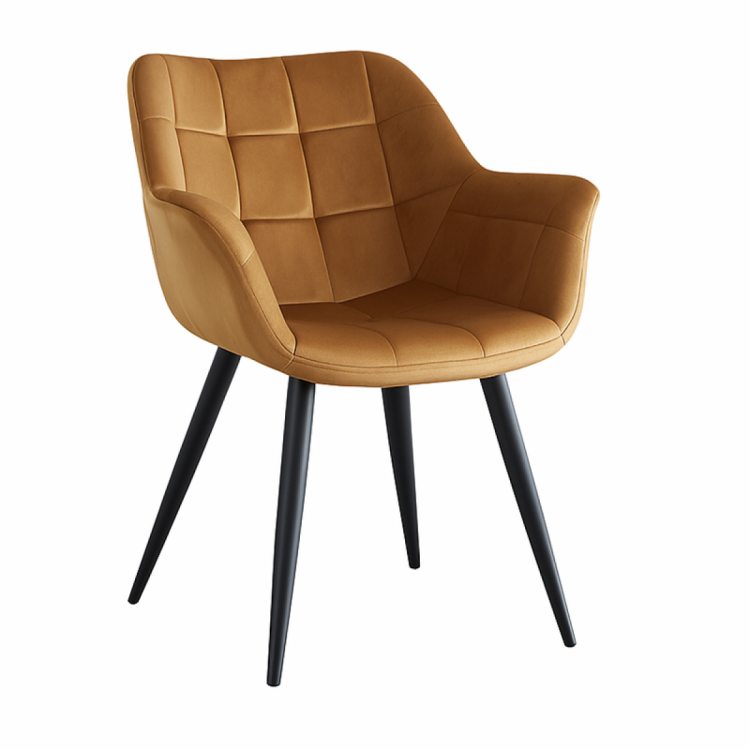 Krzesło tapicerowane do salonu Alaska brązowe nogi czarne pikowane welur