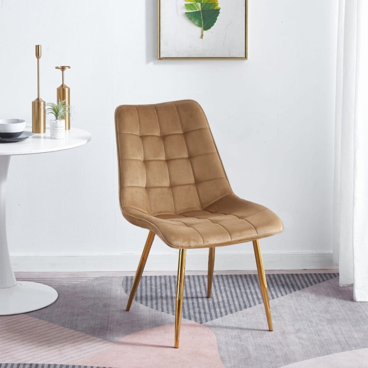 Krzesło do salonu Maroko curry/miodowe nogi złote welur outlet