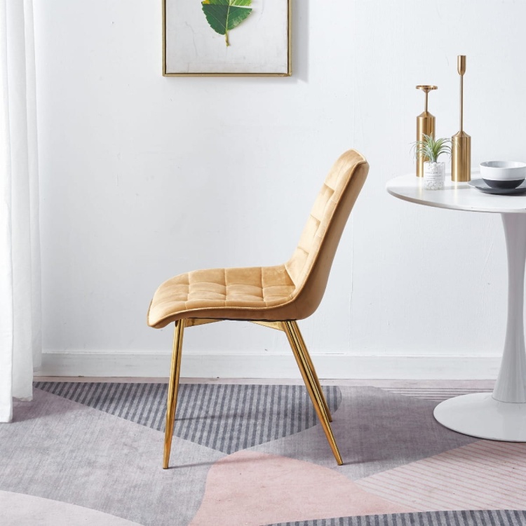 Krzesło do salonu Maroko curry/miodowe nogi złote welur outlet