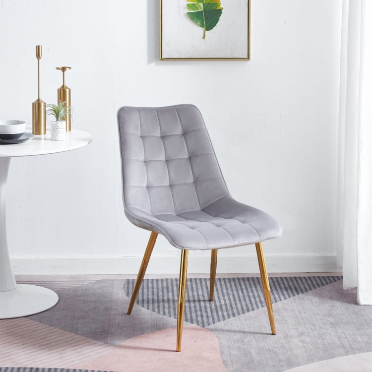 Krzesło do salonu MAROKO jasno szare nogi złote welur