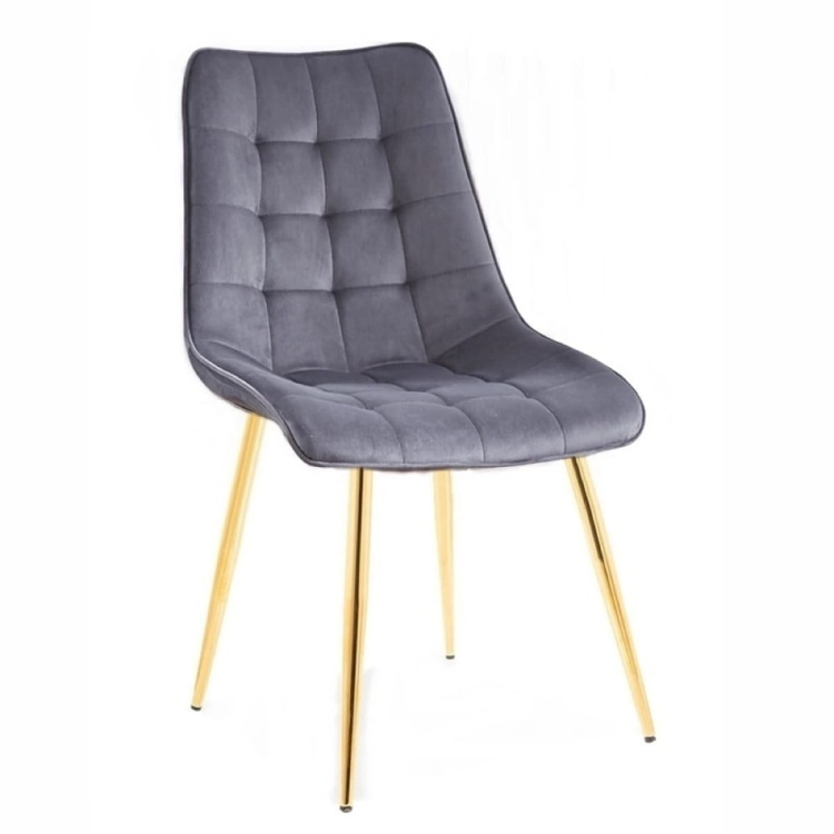 Krzesło do salonu Maroko ciemno szare nogi złote welur outlet