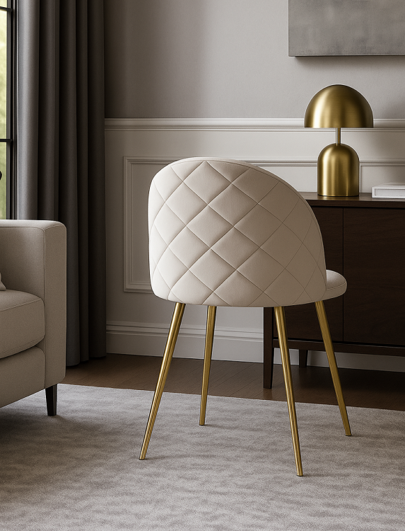 Krzesło tapicerowane Odessa beżowe nogi złote przeszycia welur