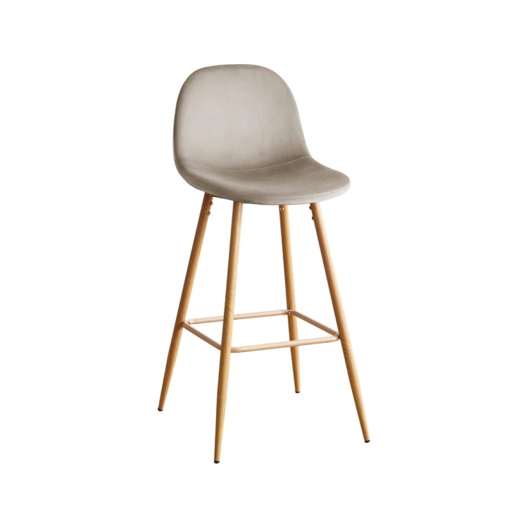 Hoker tapicerowany Nilson beżowy, nogi motyw drewno 75 cm