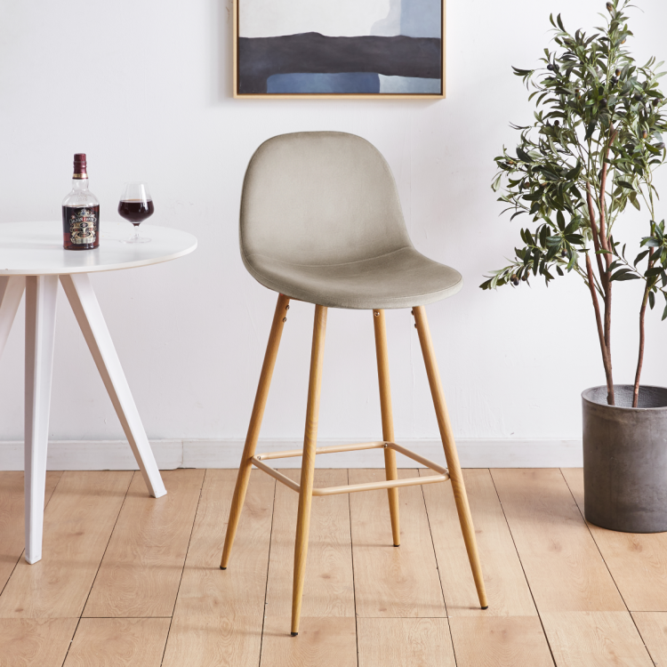 Hoker tapicerowany Nilson beżowy, nogi motyw drewno 75 cm