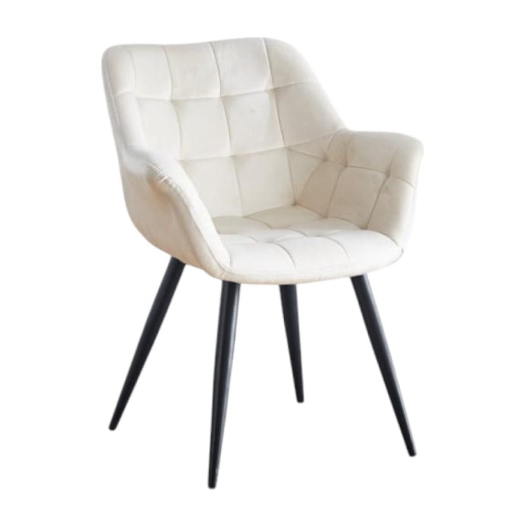 Fotel tapicerowany do salonu Alaska kremowy, nogi czarne pikowane welur