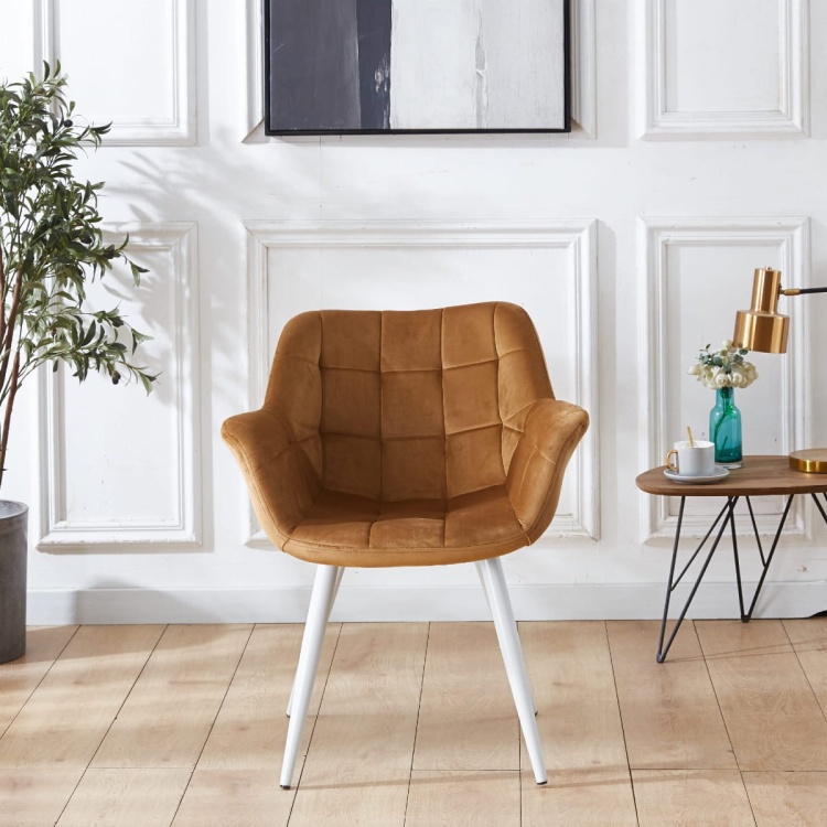 Fotel tapicerowany Alaska brązowy, nogi białe pikowany welur