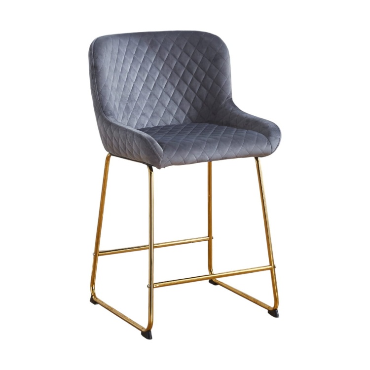 Hoker tapicerowany Colin ciemno szary, nogi złote 63 cm