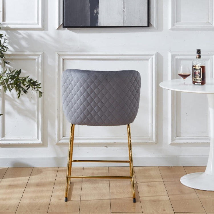 Hoker tapicerowany Colin ciemno szary, nogi złote 63 cm