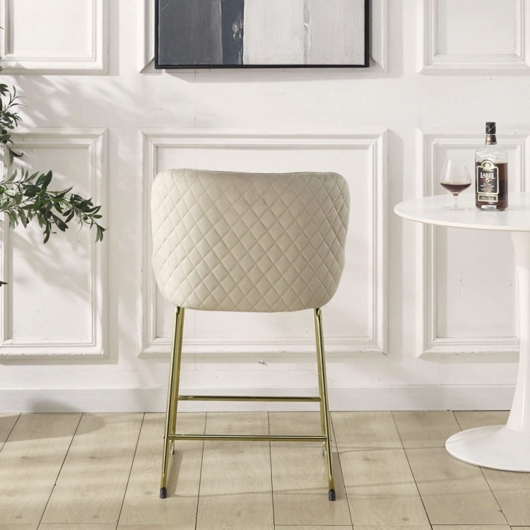 Hoker tapicerowany Colin beżowy, nogi złote 63 cm