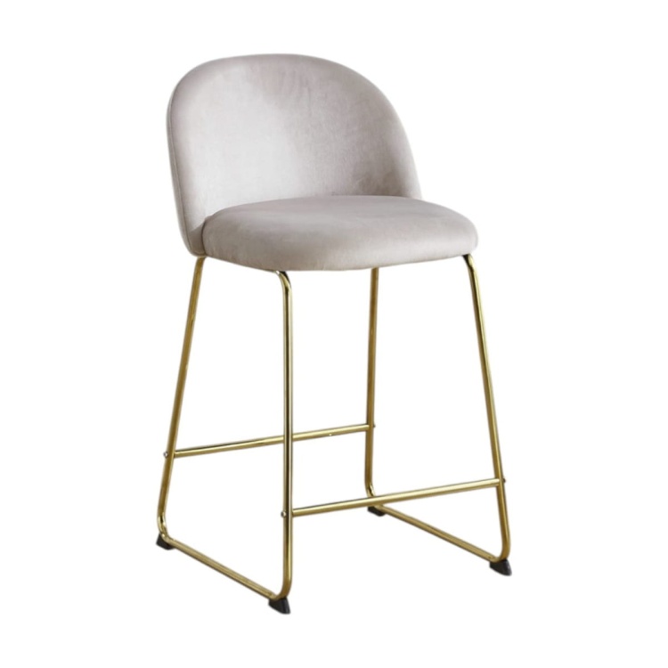 Hoker tapicerowany Odessa beżowy, nogi złote 61 cm