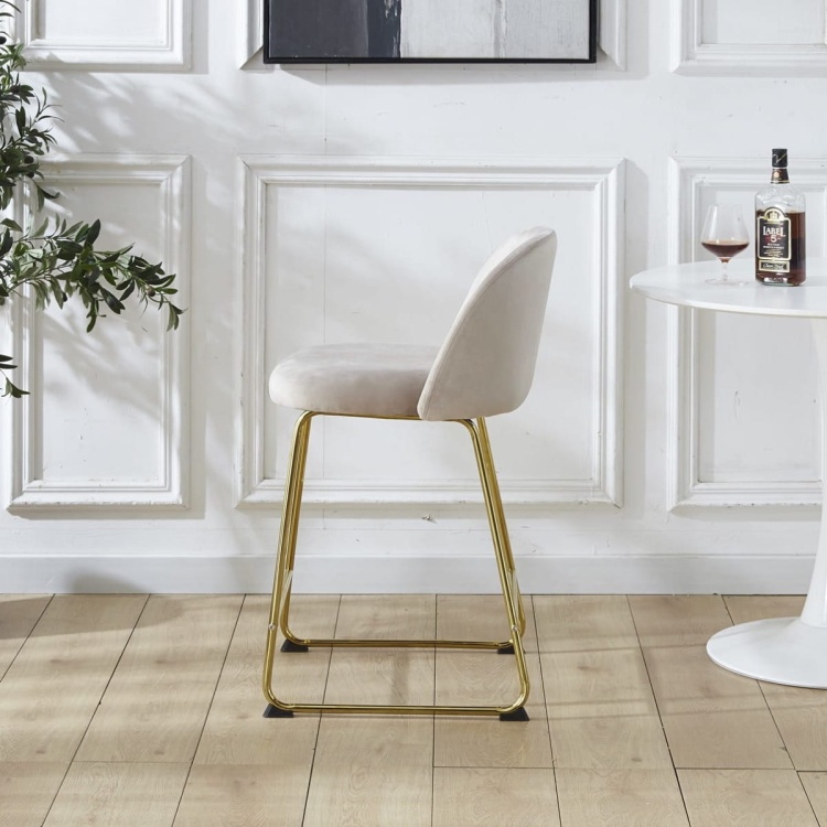 Hoker tapicerowany Odessa beżowy, nogi złote 61 cm