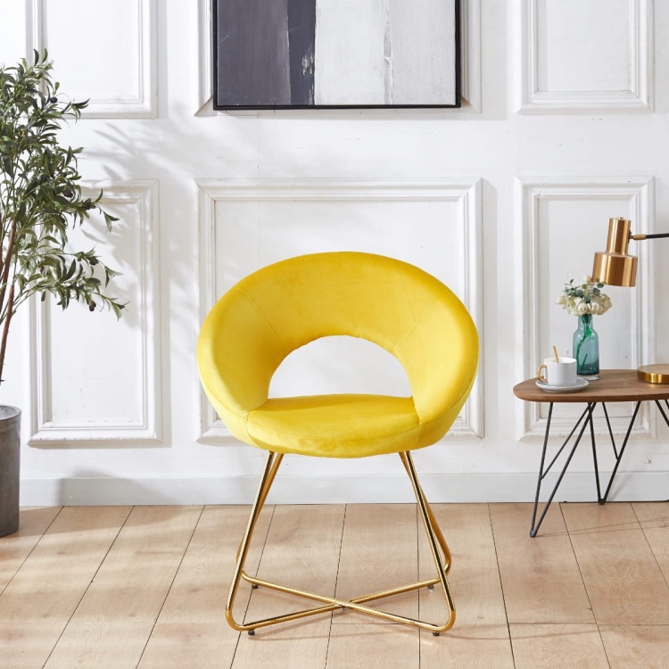 Fotel Magnolia żółty, nogi złote tapicerowany welur