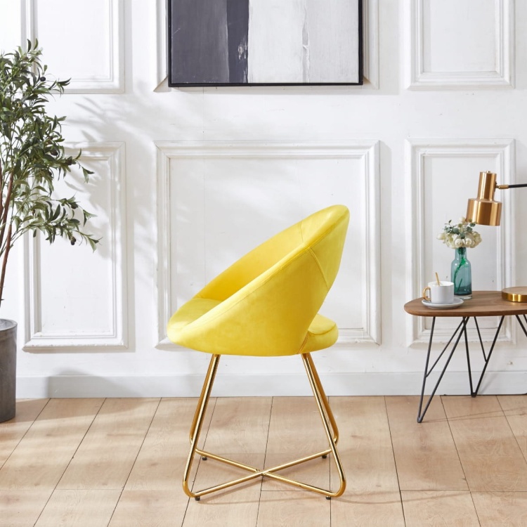 Fotel Magnolia żółty, nogi złote tapicerowany welur