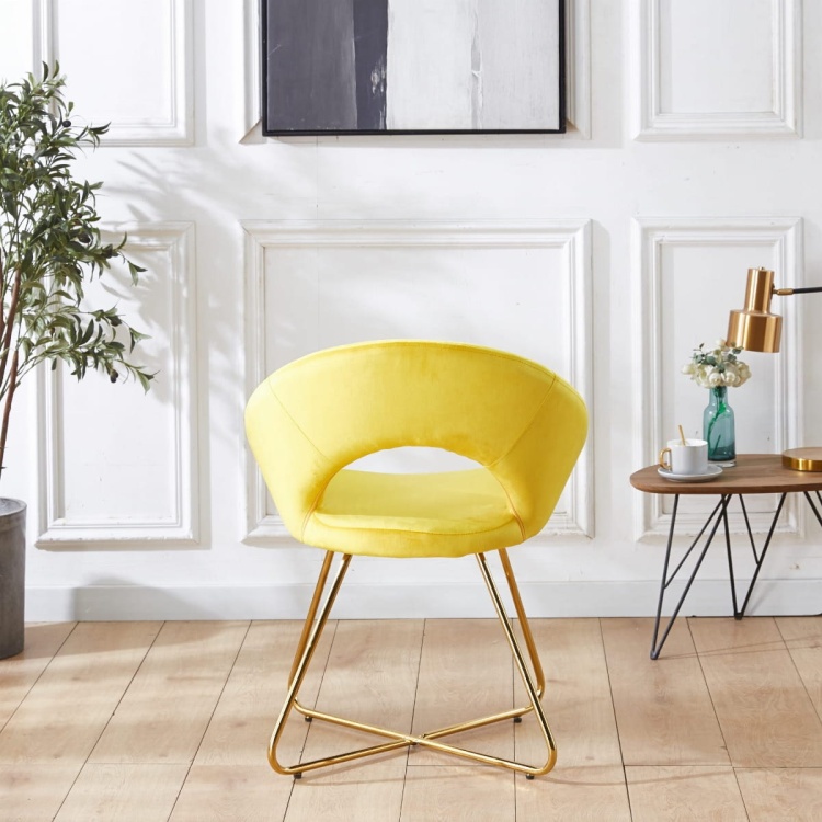 Fotel Magnolia żółty, nogi złote tapicerowany welur
