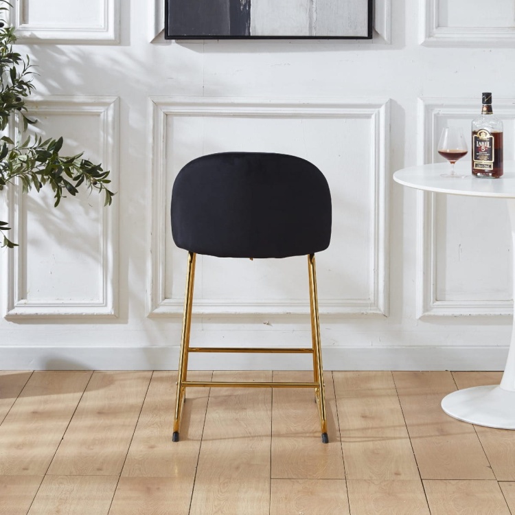 Hoker tapicerowany Odessa czarny, nogi złote 61 cm