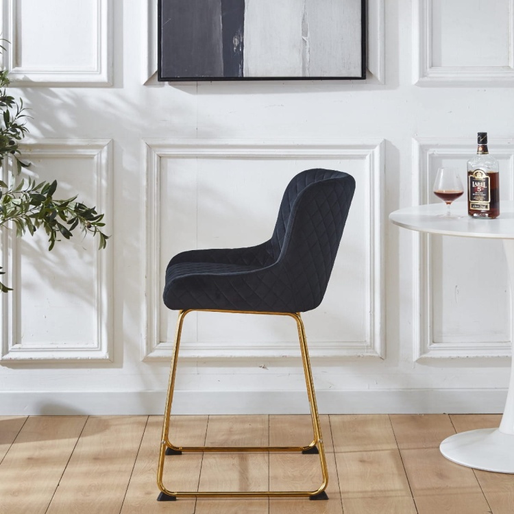 Hoker tapicerowany Colin czarny, nogi złote 63 cm