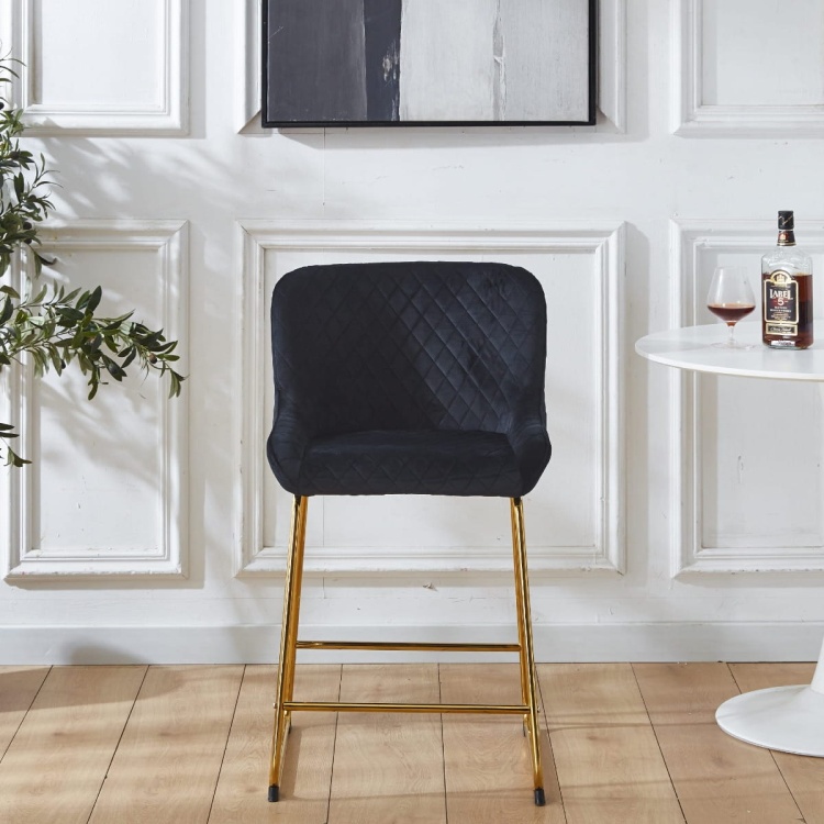 Hoker tapicerowany Colin czarny, nogi złote 63 cm