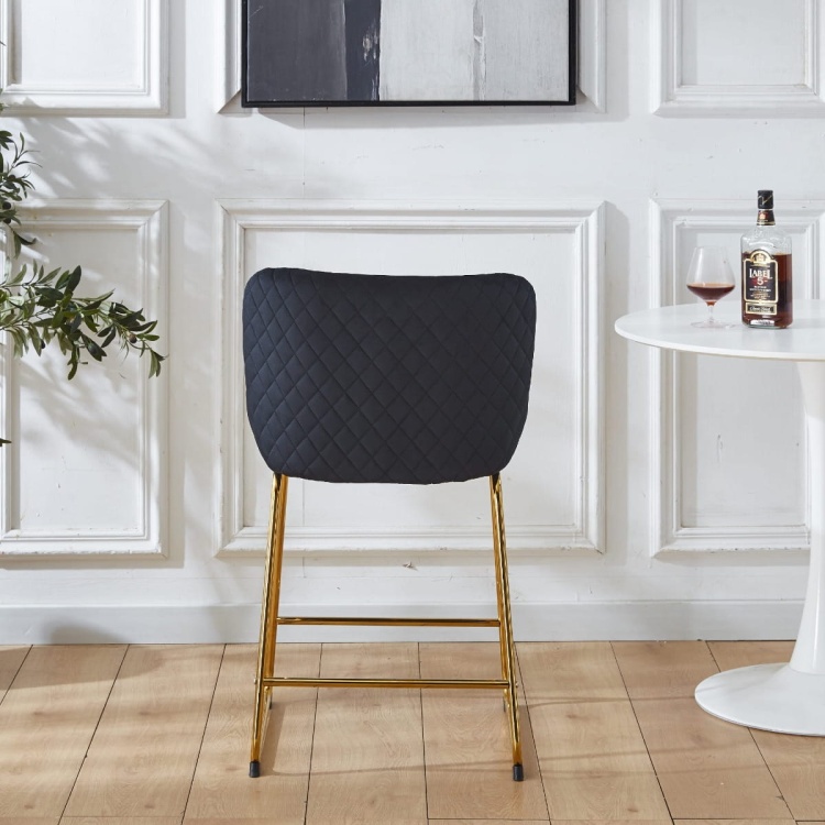 Hoker tapicerowany Colin czarny, nogi złote 63 cm